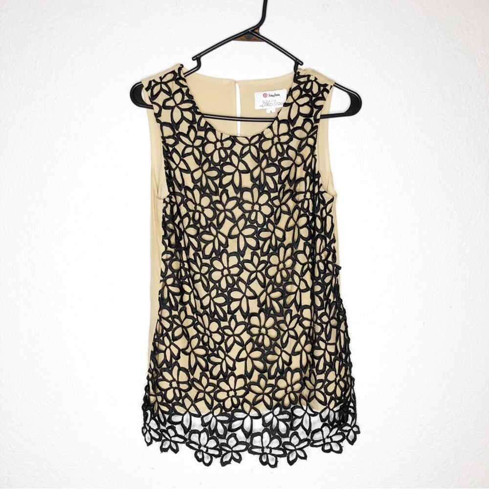 Lela Rose Neiman Marcus Target black crochet lace overlay sleeveless top Small